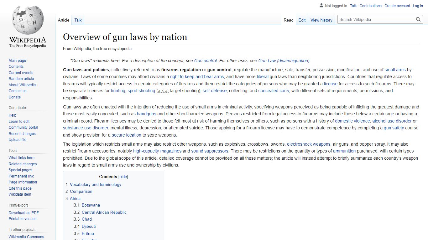 Overview of gun laws by nation - Wikipedia